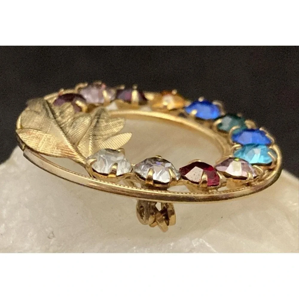 Vintage DCE 1/20 12KT GF Gold Filled‎ Circle Wreath Rhinestone Brooch Pin 4.5g